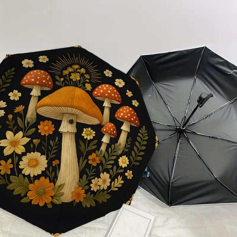 1pc Mushroom Garden Illustration Umbrella with Plastic Handle,Suitable for All Seasons Home Travel Outdoor UmbrellaDD1326