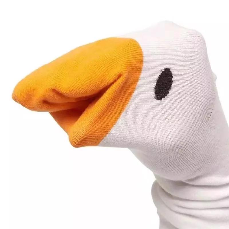 Meias de Cano Médio de Pato Fofo de Desenho Animado Algodão Penteado Absorvente de Suor Meias Sem Costura Tendência da Moda Meias de Cano Longo para Mulheres