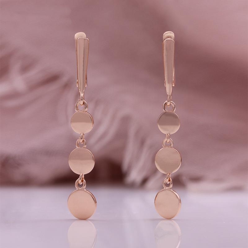 Fashion Drop Earrings Rose Gold Color Round Flat Shape Copper Earrings for Friend Jewelry Gift