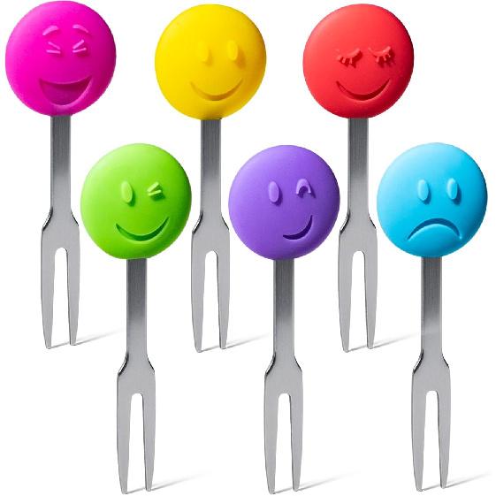 Cocktail Forks, 6-Piece Appetizer Forks, Cat Shapes, Stainless Steel and Silicone Small Forks for Fruits, Cheese, Appetizers