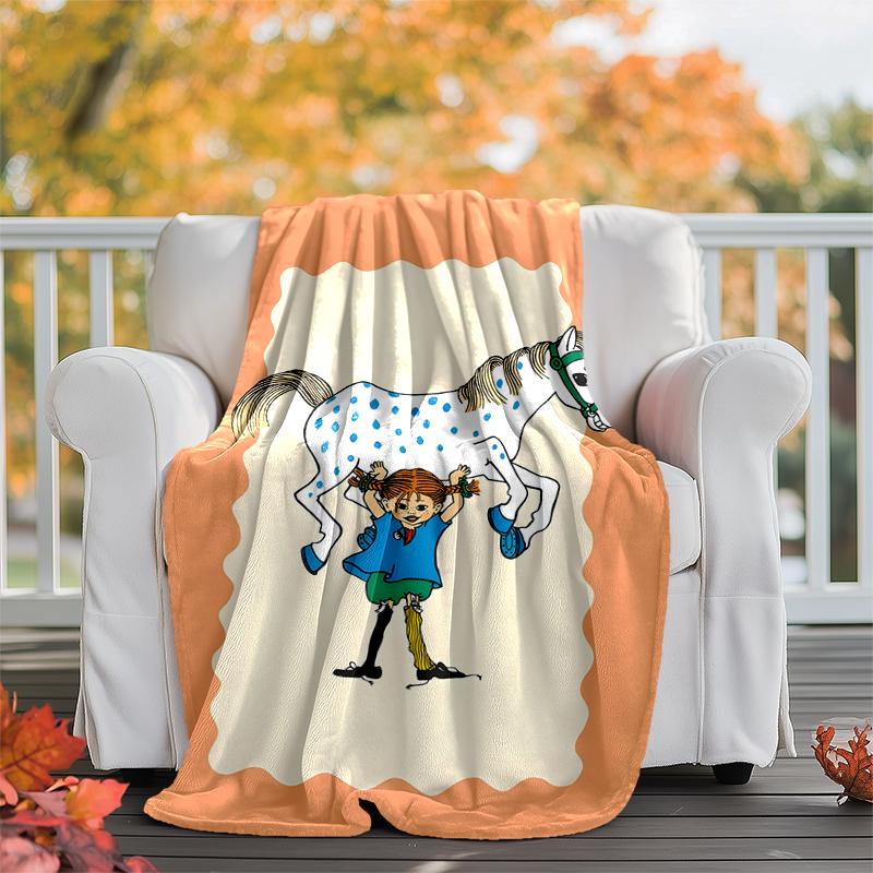 Coperta in Flanella di Pippi Calzelunghe Morbida Calda per Tutte le Stagioni, Design per Campeggio, Viaggio in Auto, Escursionismo Divano, Letto, Ufficio Regalo Perfetto per Feste