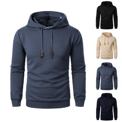 Herren Herbst Winter Hoodie Einfarbig Kordelzug Lange Ärmel Jacquard-Design Kapuze Elastische Bündchen