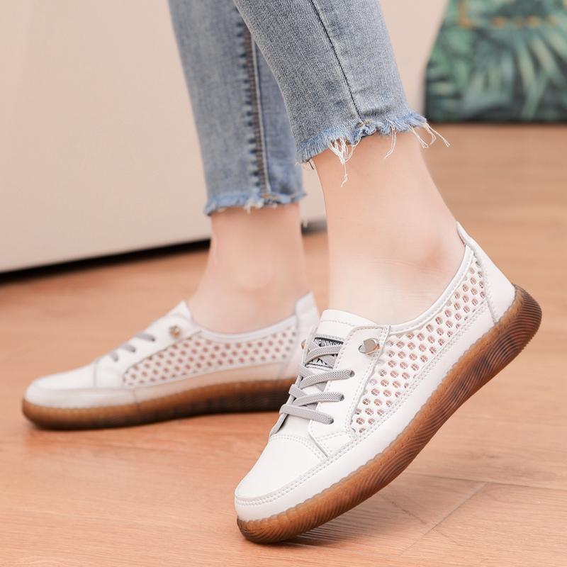 Fashion Genuine Leather Soft Sole Outdoor Summer Walking Vulcanized Shoes Women Jogging Sneakers Woman Flat Trainers Fitness Footwear