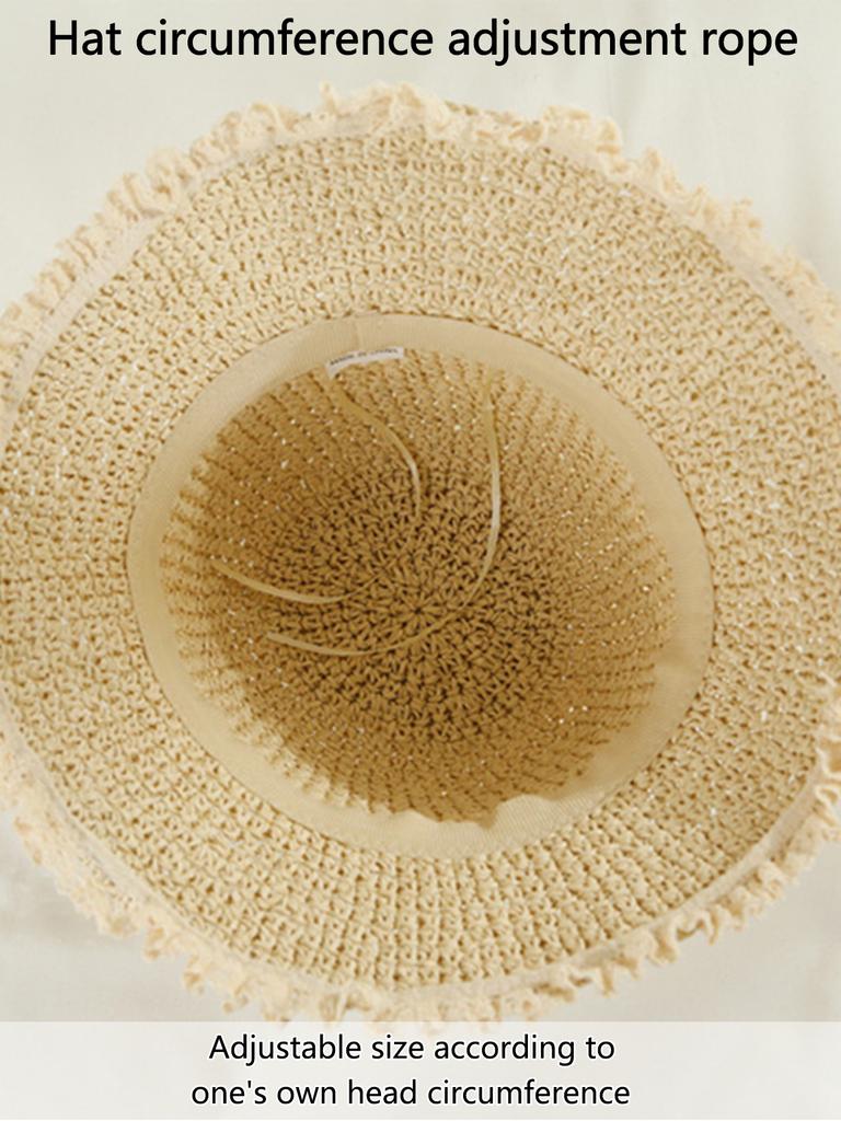 Summer Lace Brim Straw Hat Handmade Weave Hollow Foldable Sun Panama Casual UV Sunscreen Beach Cap Korea Fashion Foldable Bucket