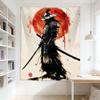 Sanzugh Japanese Samurai Tapestry, Cool Black Red Sun Anime Wall Hanging, Aesthetic Decor For Men'S Bedroom & Dorm