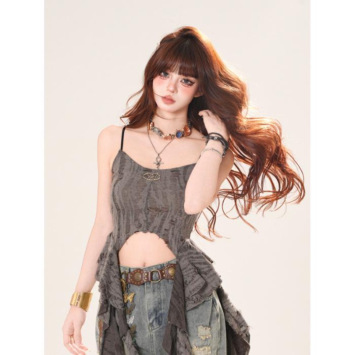 Chic American Slim-Fit Backless Camisole – Trendy Summer 2025 Women s Street Style Tank Top Medium серый