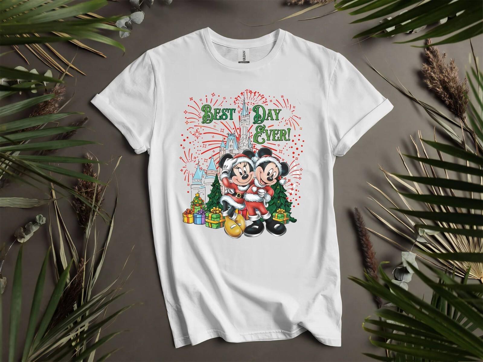 Cute Santa Mickey Minnie Best Day T-shirt T shirt Men Women Unisex Tshirt K92 L