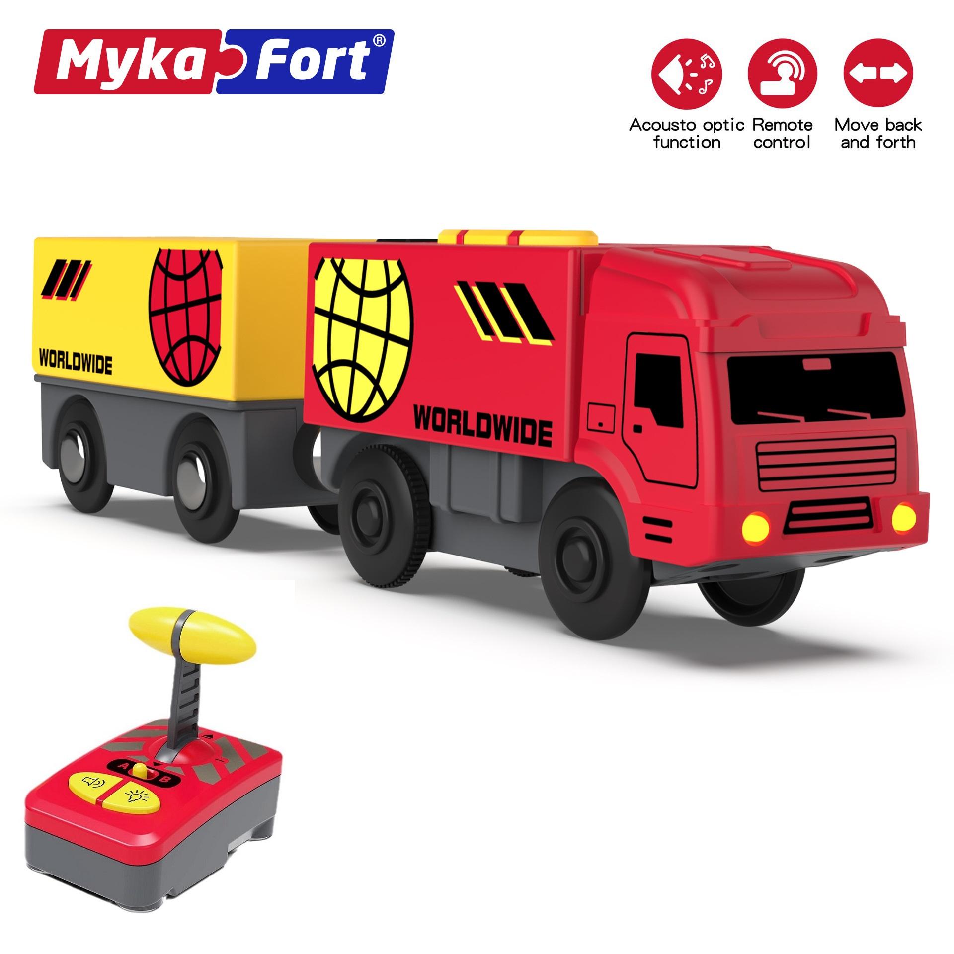 

Boys Electric Remote Control Car Wooden Track Suit Toy Truck Transporter Kids Car Gift 90218