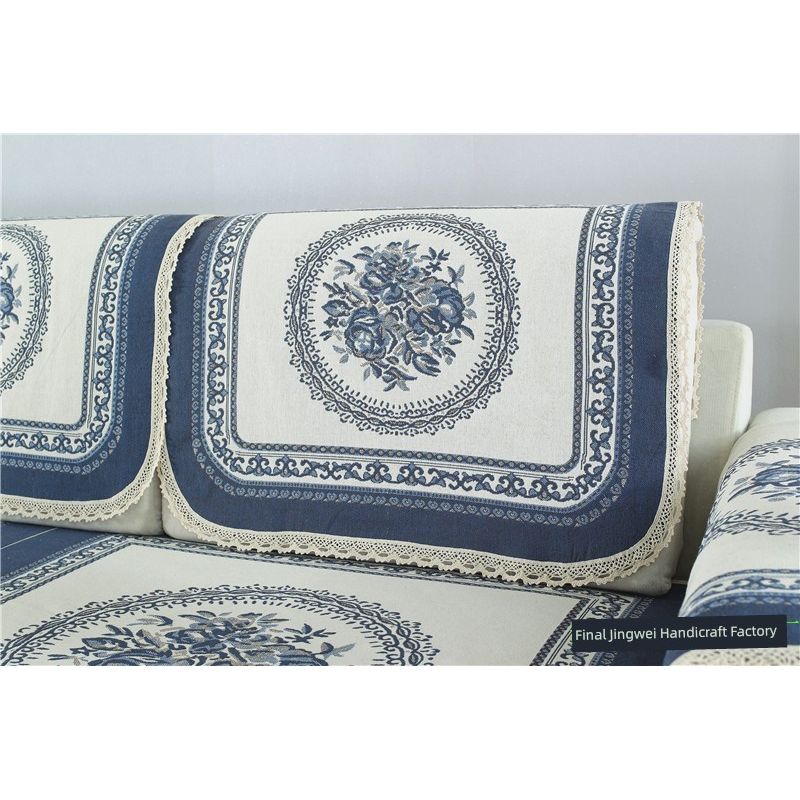 

Thin Anti-Slip Thickening Flax Cloth Armrest Towel Sofa Dark blue 50*50cm