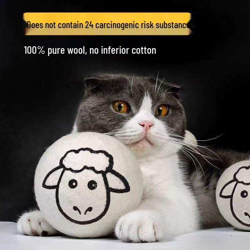 Cat Self-Entertainment Kit: Wool Silent Ball & Interactive Teaser Stick - Durable, Bite & Scratch-Resistant Plush Toy Wool Ball - 1 Pack