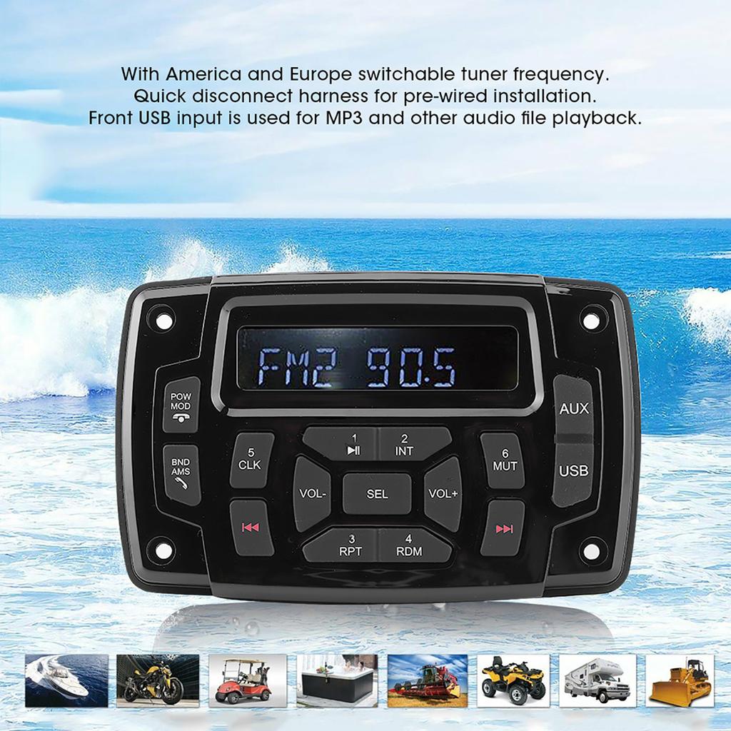12V MP3-spiller Bluetooth FM AM Stereo Mottaker IP66 Vanntett Tilbehør for Marinebåt Bluetooth MP3 Båtradio Vanntett MP3