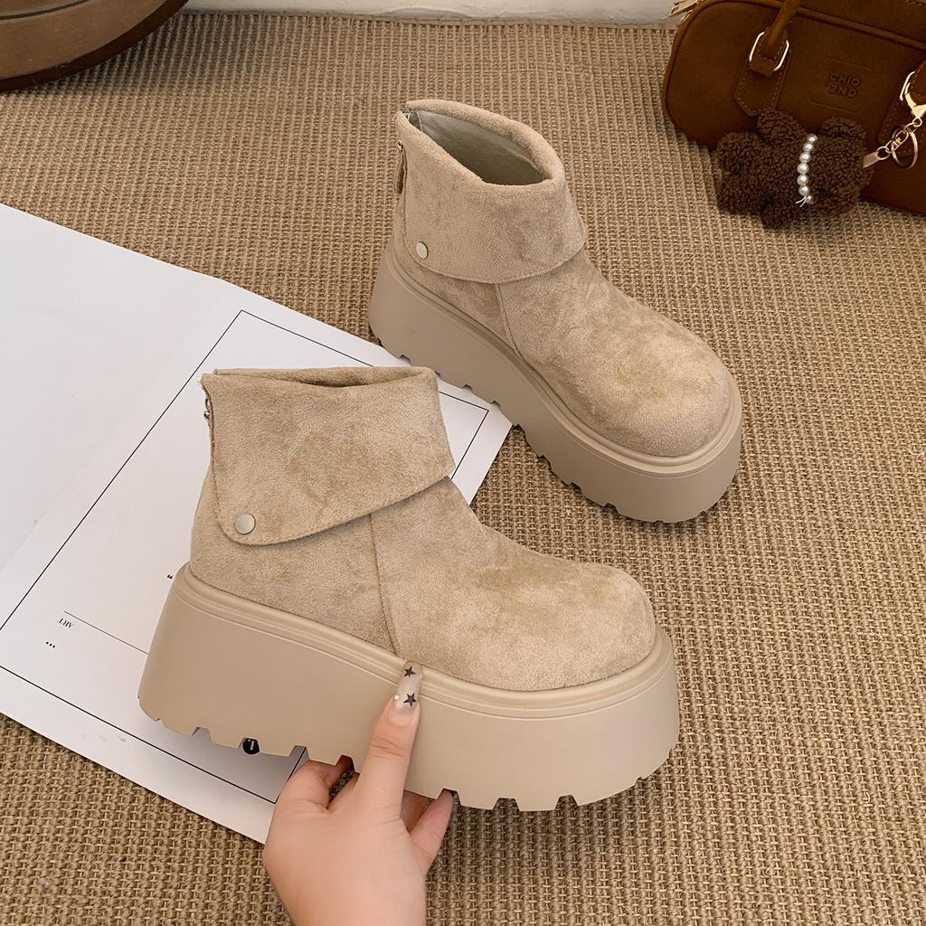 White Retro Small Thick-soled Heightening Martin Boots Women's 2025 New Autumn Thin Versatile Short Boots