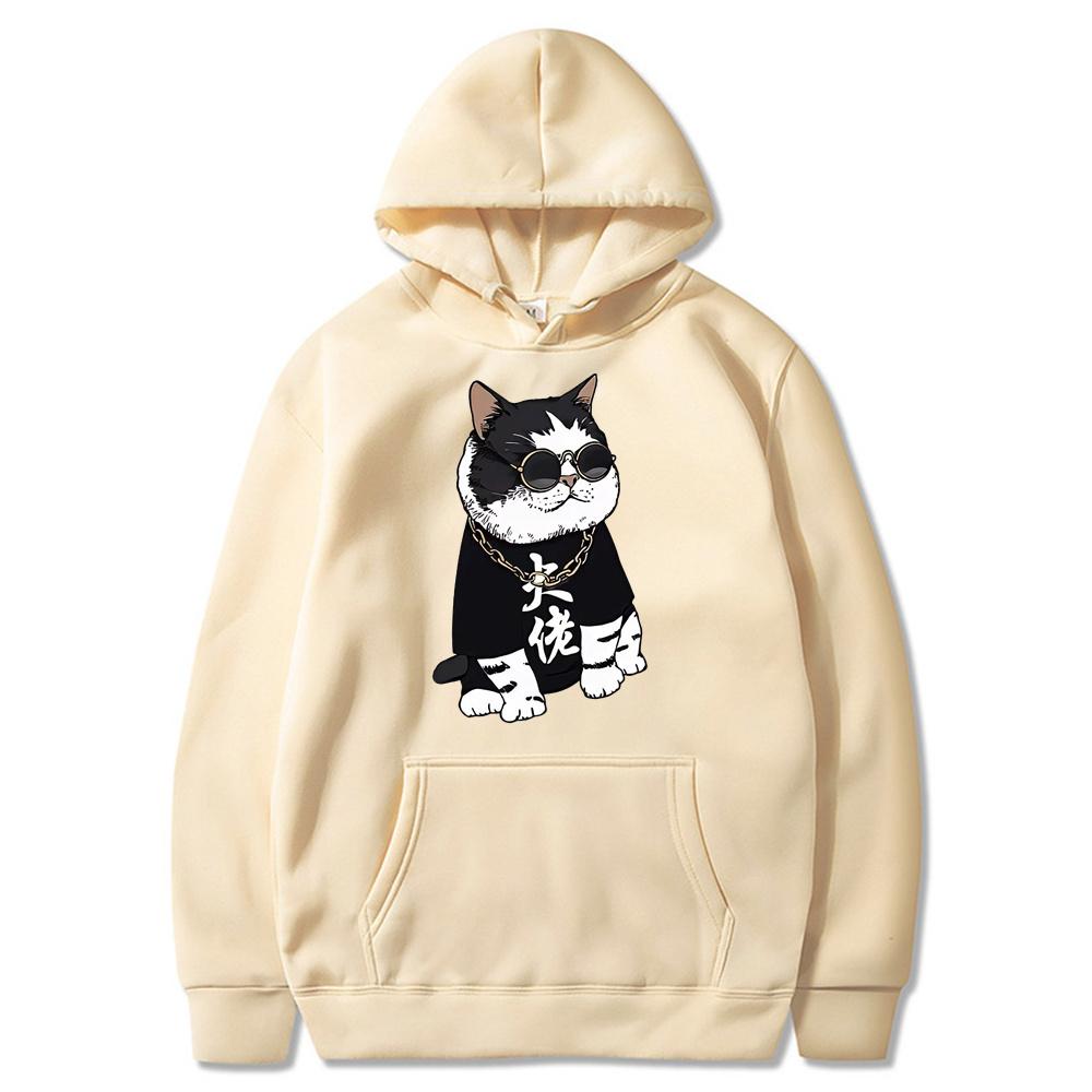 Cool and Cute Big Boss Cat Fun Print Autumn/Winter Women's Fashion Instagram Heavyweight Sweater Hooded Loose Long sleeved Coat