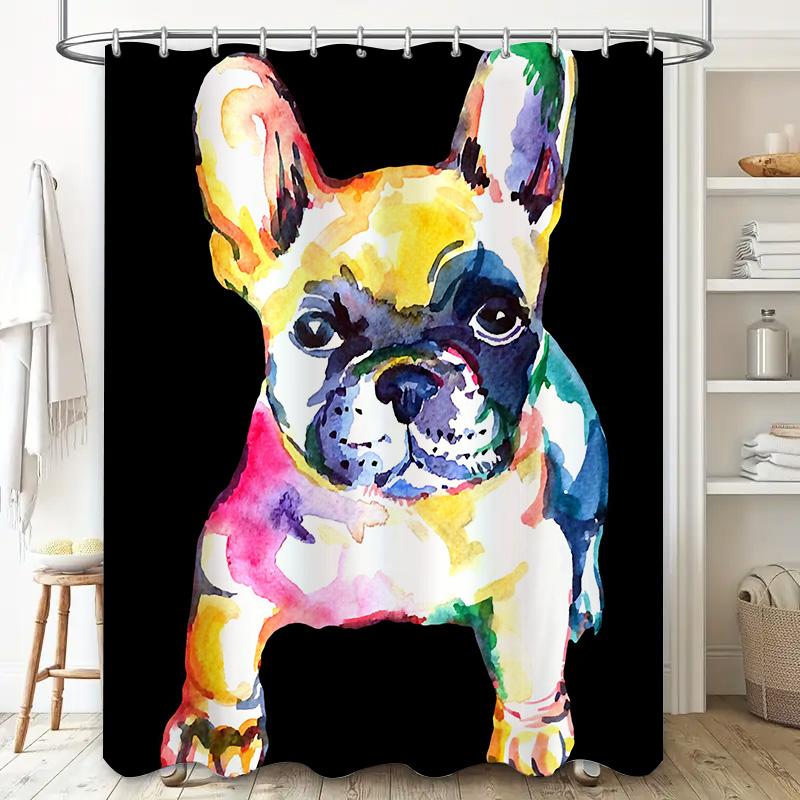 Colorful French Bulldog Shower Curtain Watercolor Pet Decor Modern Bathroom Accessories Waterproof Fabric Home Decoration Item I