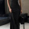 Women's  U Neck Slim Split Solid Color Halter Dresses