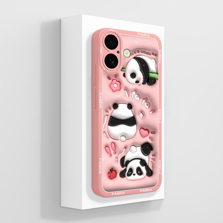 Cute Panda Case For iPhone 16 /16Plus/16Pro/16ProMax iPhone16+ Back Cover Sof Liquid Silicone Full Protection Bumper Funda Coque