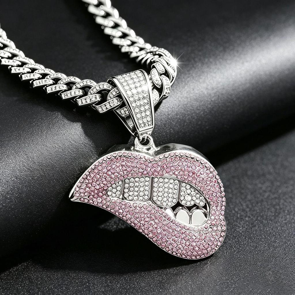 Men's Trendy Hip Hop Red Lips Pendant Cuban Chain Necklace