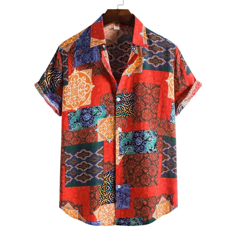 Men's Retro 90s Printed Shirts Hawaiian Short Sleeved Button Up Shirt Tropical Vacation Beach Shirt Men's Casual Loose Tops