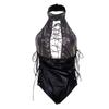 Damer Sexy Interessant Skinny Hollow Rope Lær Bodysuit Set