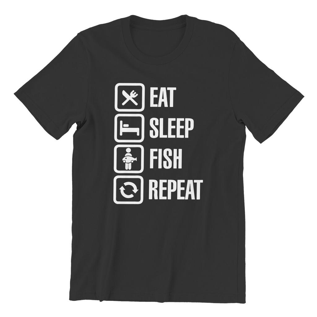 Eat Sleep Fish Repeat Funny TShirt for Men 100 Cotton Leisure  Plus Size Printed Tshirt  XL6XL Tshirts for Men