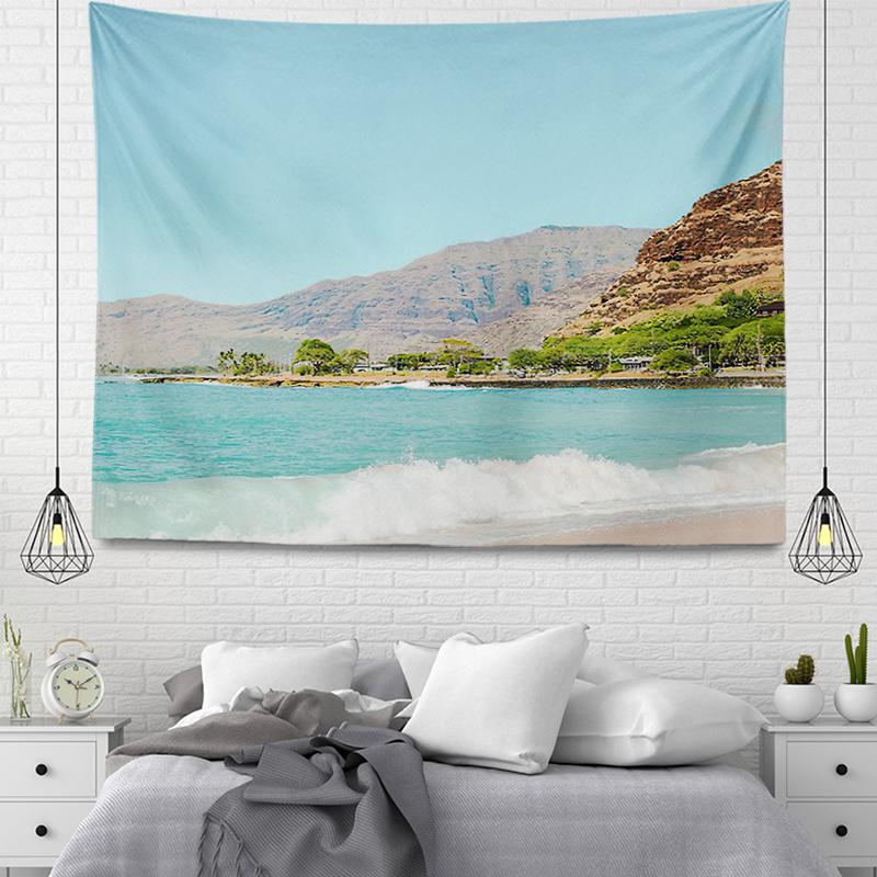 Summer Seaside Waves Sunset Beautiful Scenery Printing Pattern Tapestry Home Living Room Bedroom Wall Decoration Tapestry