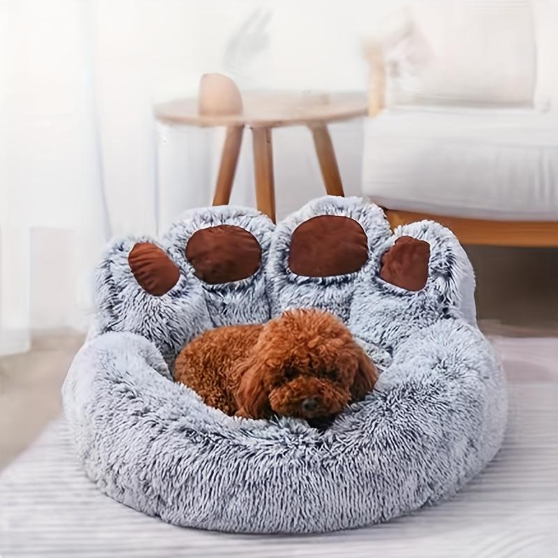 Bärenpfote Haustierbett Warmes Plüsch Beruhigendes Donut-Bett für Mittlere Hunde Katzen, Anti-Angst Welpen Katze Kissenmatte Winter Weiches Rundes Bett