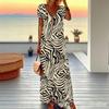 Women Plus Size V Neck Short Sleeve Maxi Dress Gradient Pink Leopard Print Loose Summer Beach Long Dress