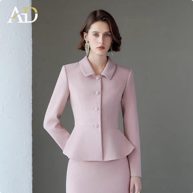 AD Korean Style Women's Stand-Up Collar Coat & Pink Wool Skirt Set, 2025 Winter Collection