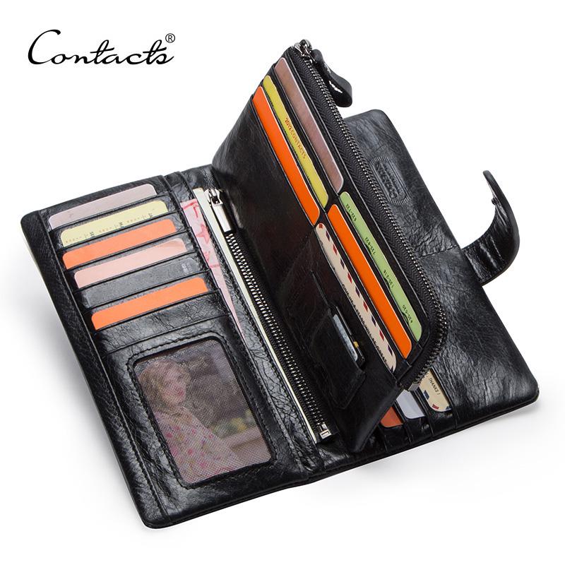 CONTACT'S Genuine Leather Men Long Wallet Phone Bag Zipper Coin Pocket Purse Male Clutch Wallet