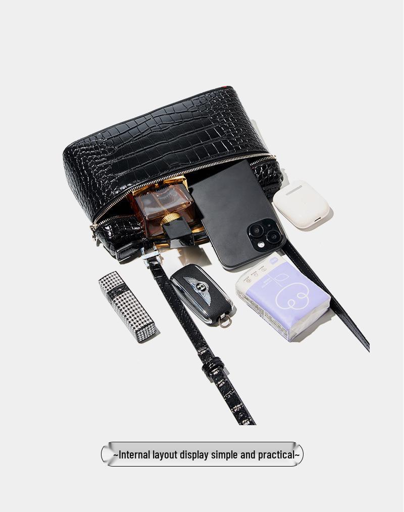 2024 Crocodile Pattern Genuine Leather Shoulder Bag: High-End Cowhide Lunch Box and Handbag for Women