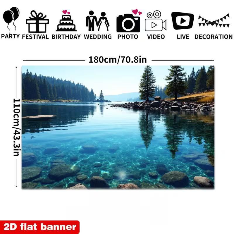 Serene Mountain Forest Lake Scenery Background Cloth for Studio Photoshoot