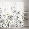 Grey Floral Shower Curtain - Rustic Wildflower Vintage Farmhouse Design with 12 Hooks for Bathroom Decor