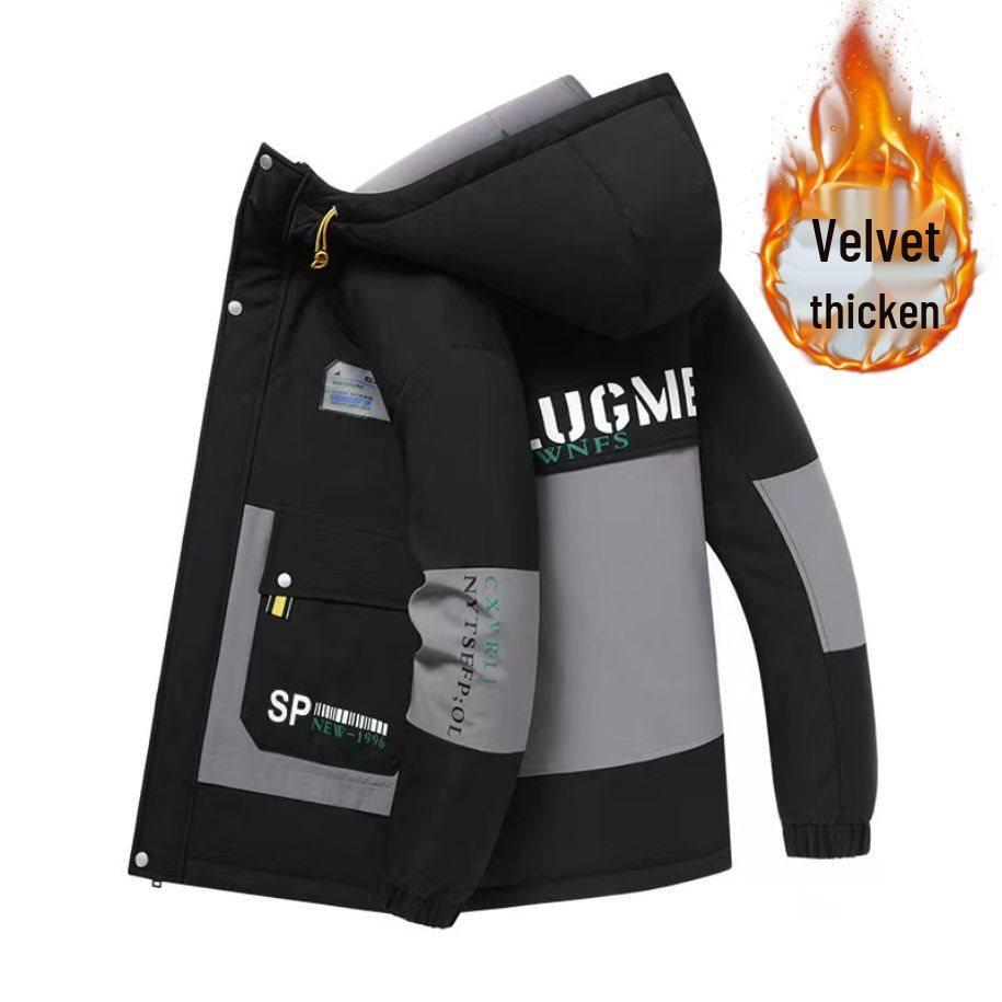 Men's Thick Winter Fleece-Lined Cotton Hooded Jacket for Teens - Fashion Workwear Outerwear