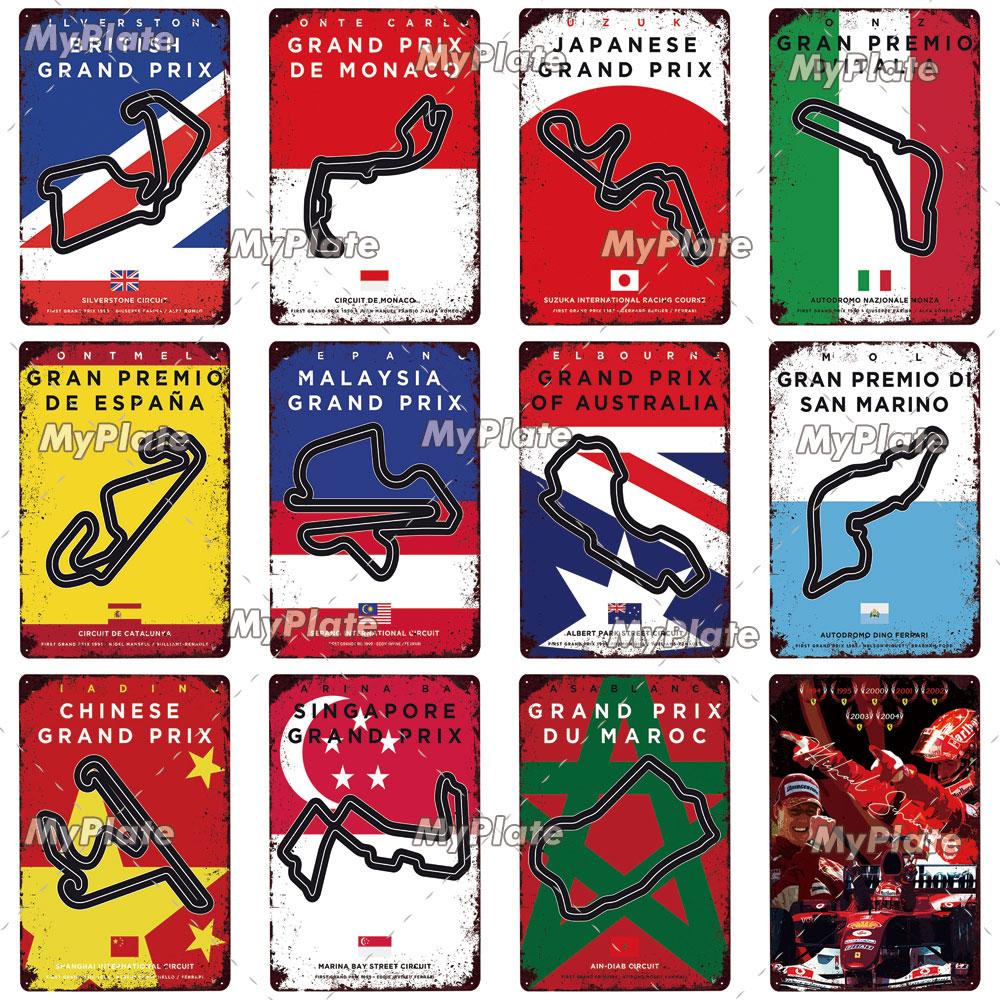 Racing Track Metal Sign Vintage Plaque Sercive Tin Sign Wall Decor For Garage Race Car Plate Crafts Poster F1 Game Custom