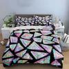 3Pcs Rainbow Pixel Triangles Bedding Set, Perler Bead Style Print Duvet Cover + 2 Pillowcases, Retro Decor