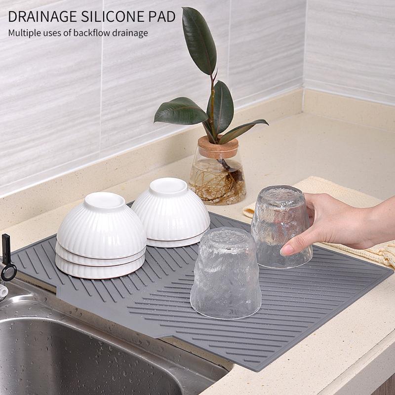 Silicone Draining Board Mat Drying Pad Non-Slip Mats With Raised Edges Countertop Mats For Pot Cup Dish Kitchen Utensils
