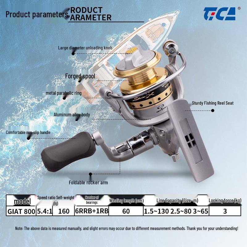 Dijiang TICA GIAT 800 All-Metal Mini Spinning Reel - Compact Sea Fishing Rod Reel