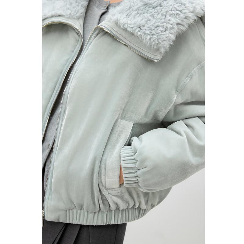 Qiusu Yiren 2025 Winter Faux Fur Collar Short Down Jacket
