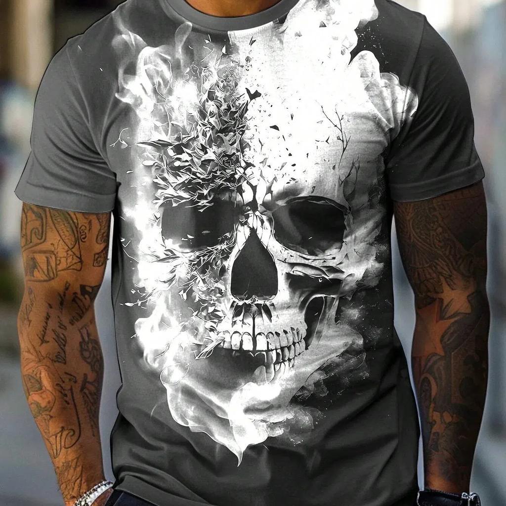 Summer Men's Skull Graphics 3D Printed Tshirt Short Sleeved T-Shirt For Men Daily Streetwear Tees Tops Crew Neck Casual T-shirt