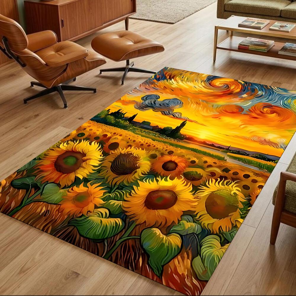 Sunflower Field Pattern Non-Slip Home Carpet Design for Office Decor Living Room Bedroom Gift
