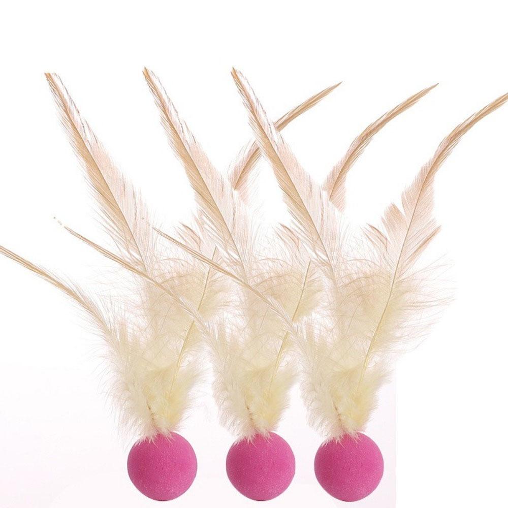 3Pcs Solid Biting Cat Interactive Ball Toy with Feathers Self Fun Cat Toy Bouncing Balls Interactive Play Elastic