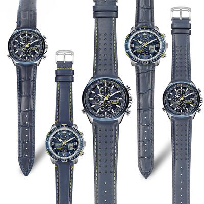 Für Citizen Blue Angel 2. Generation Echtleder Herren 22 23mm Eco-Drive Original Blaue Gelbe Linie Hochwertiges Uhrenarmband