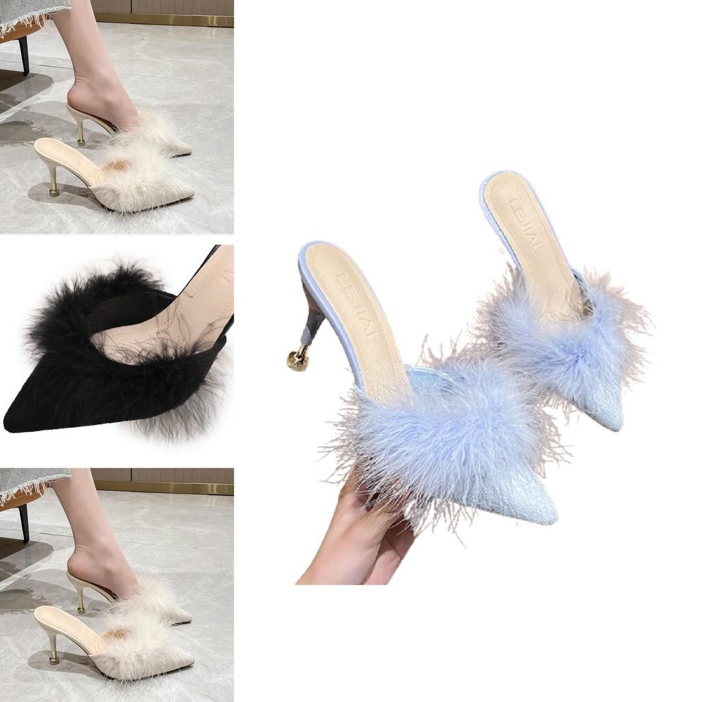 Stylish Korean High Heeled Slippers For Women With Pointed Toe And Fine Heels