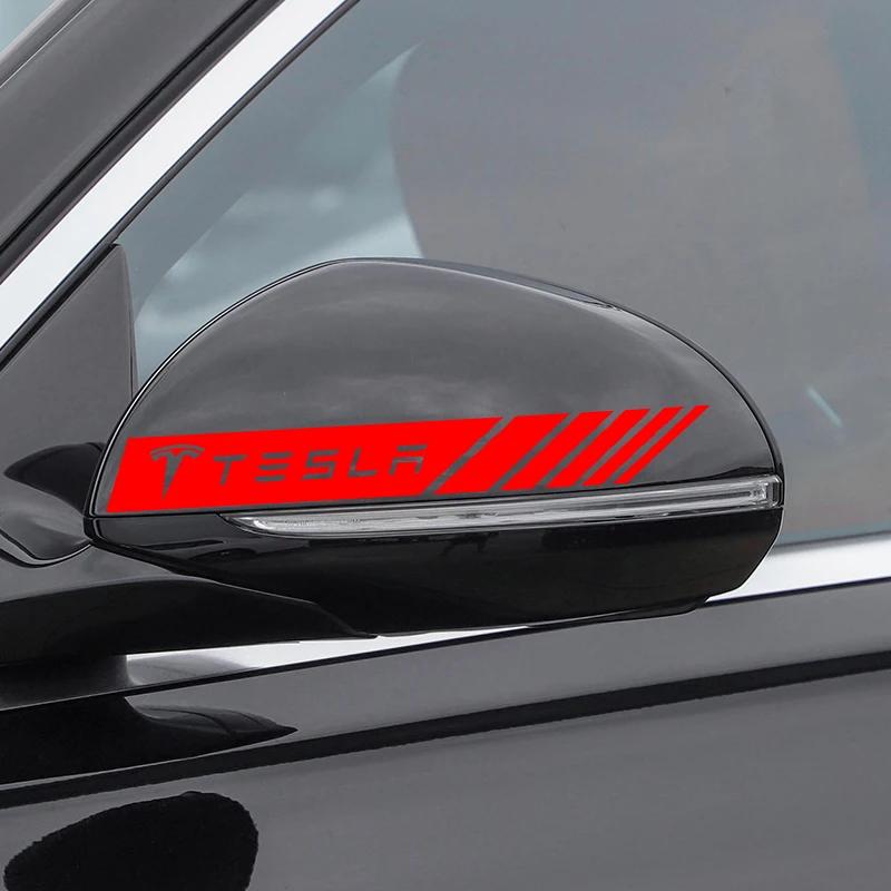 ELSUM1 2pcs Car Stripe Racing Strips Rear View Mirror 3D Stickers for Tesla Model 3 2021 S X Y Coil Mod WYE K80 Style Roadster Hub Caps