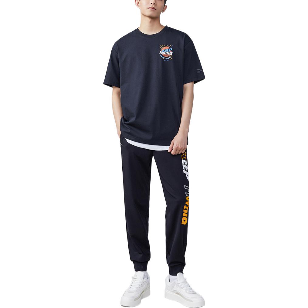 Anta Side Letter Print Loose Cuff Joggers Men Bottoms Black 152228307-2