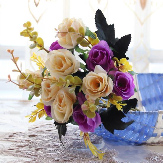 6 Forks 12 Heads Simulated Roses Bright Colors Realistic Appearance Artificial Flowers Photo Props Home Decor