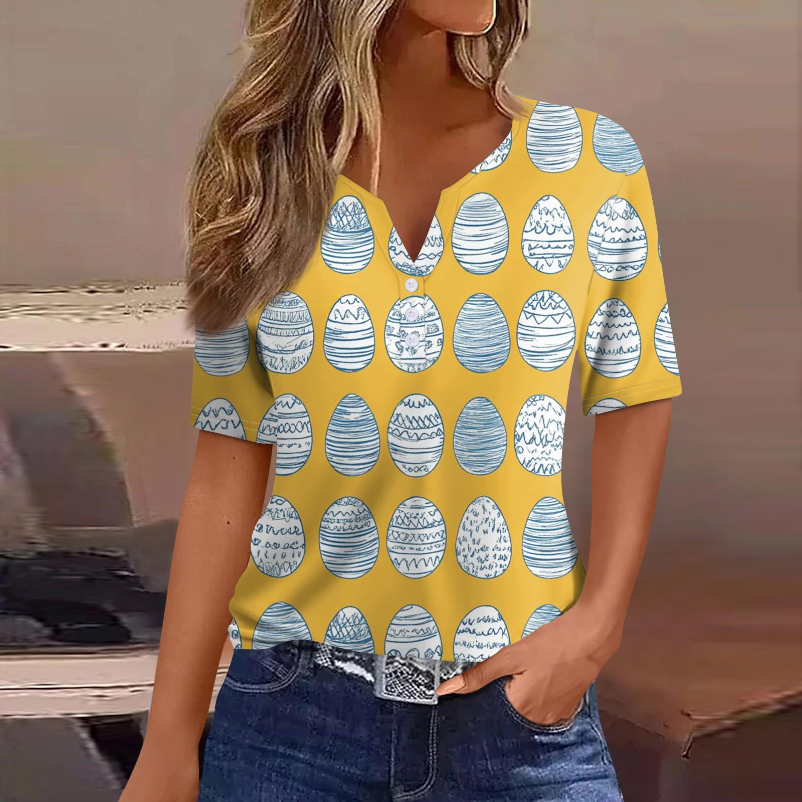 

Жен. Футболка С принтом Пуговицы С короткими рукавами Повседневные Выходные Мода Классический V-образный вырез Обычный Верх S жёлтый