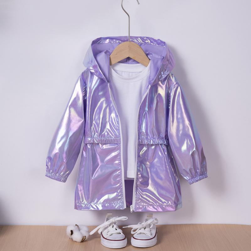 New Spring and Autumn Thin Jacket for Girls, Gradient Color Hooded Zipper Jacket, Sun Protection Jacket for Kids