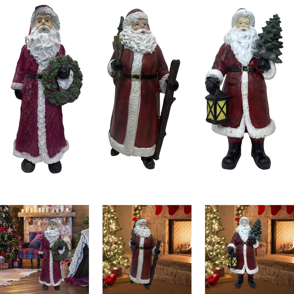Resin Santa Claus Statue Christmas Decoration Party Supplies Standing Figure Doll for Fireplace Holiday Home New Year Bedroom