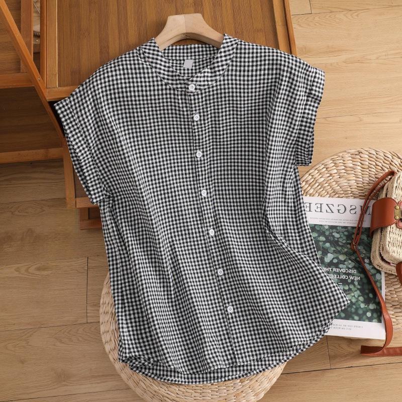 

Solid Color Japanese Standing Collar Blouses Women s Office Summer Fashion Loose and Comfortable Casual Sleeveless Top M чёрный